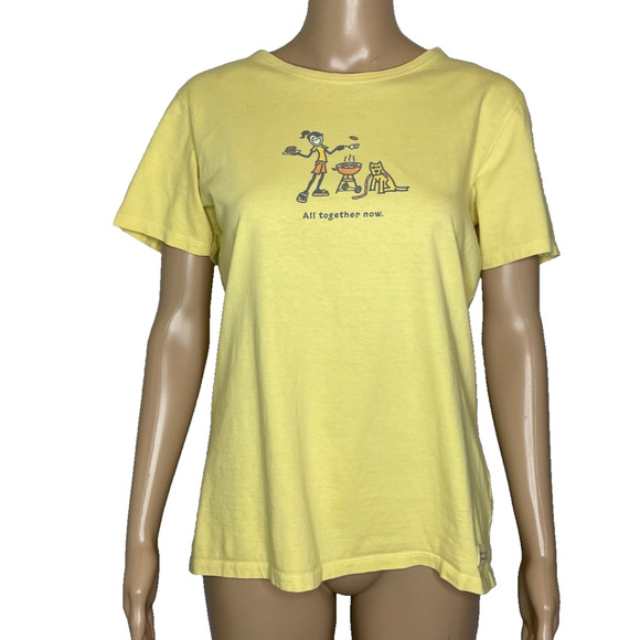 Life Is Good Tops - Women Medium Life is Good Yellow 'All Together Now' Short Sleeve Classic Fit Tee